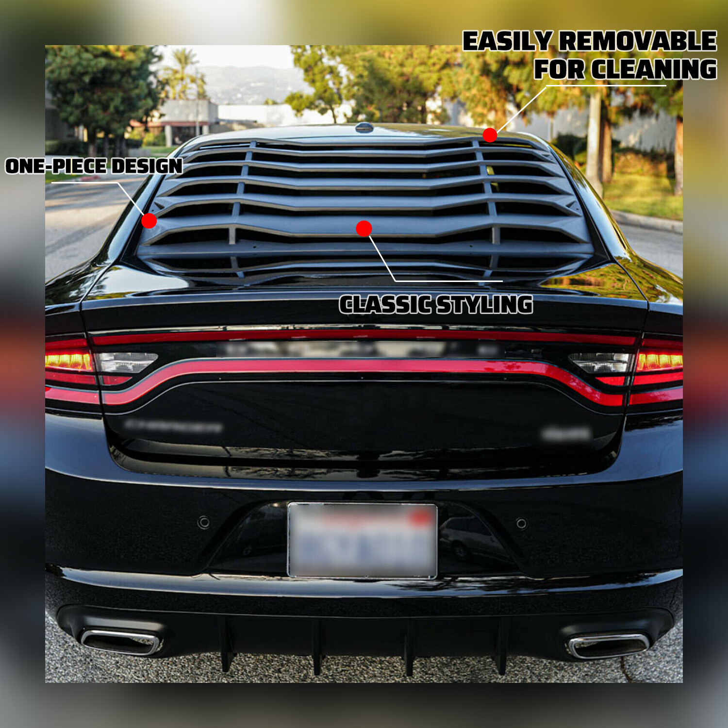 HECASA Rear Window Louver Cover Vent Black ABS For 2011-2023 2020 Dodge Charger