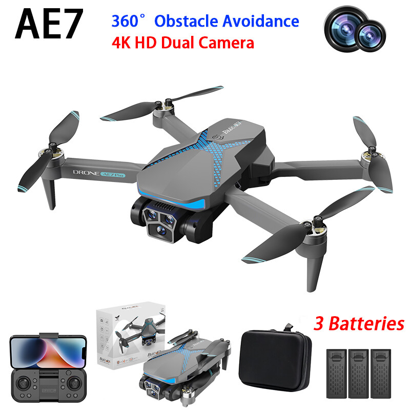 AE7 Drone WIFI FPV 4K HD Dual Camera Obstacle Avoidance Optical Flow 3 Battery