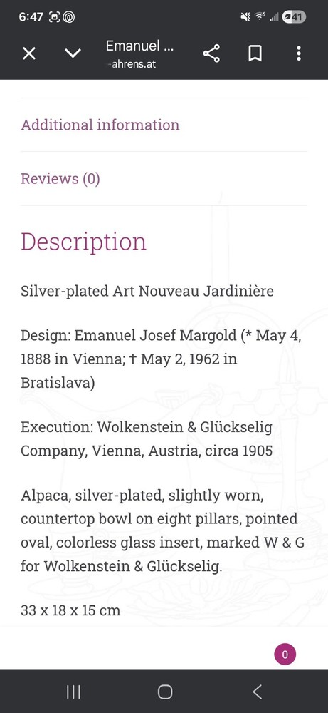 Emanuel Josef Margold Centerpiece Stand Lenk Austria c1913 Silverplate