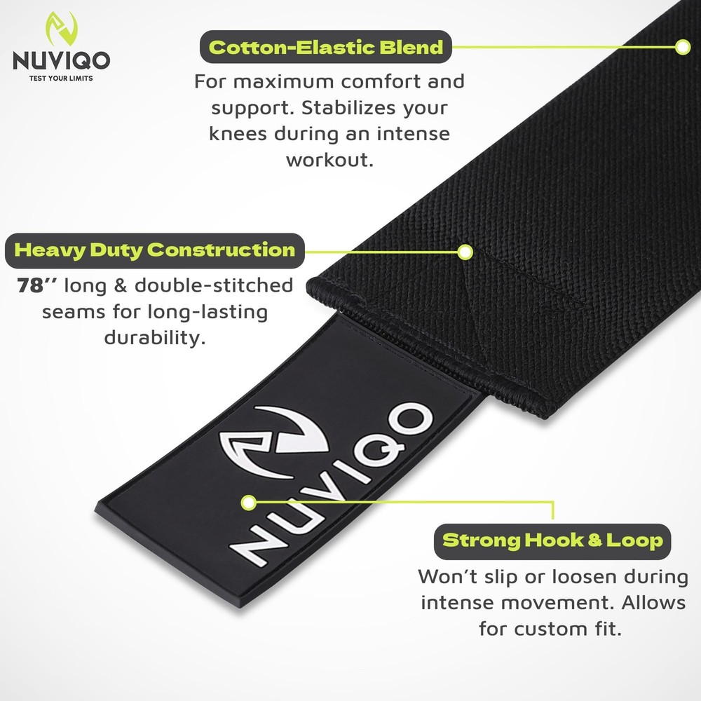 Knee Wraps (Pair) for Weightlifting – 78 Inch Maximum Compression Black 2