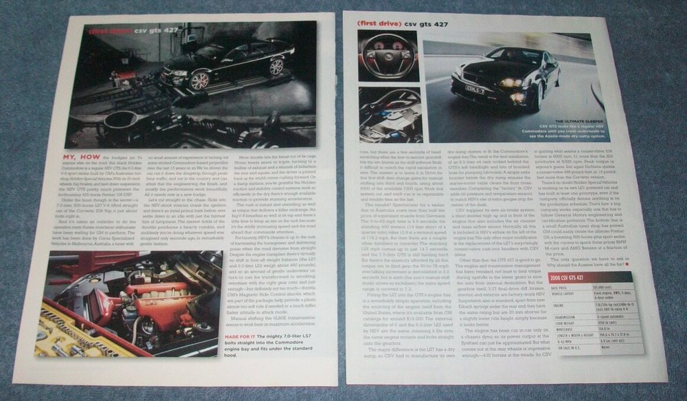 2008 Holden CSV GTS 427 Info Article "G8 Crasher"