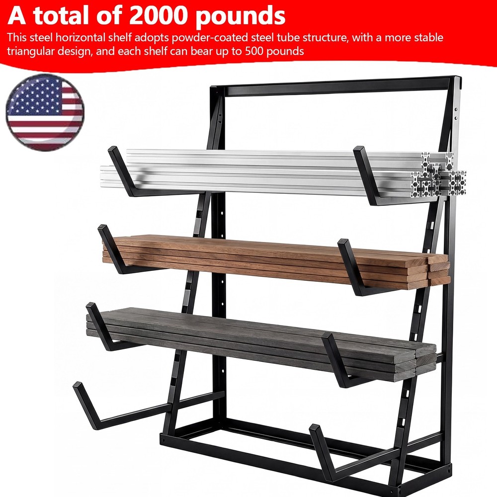 2000LBS 4-Tier Floor Standing Horizontal Storage Rack for Lumber/Pipe Adjustable