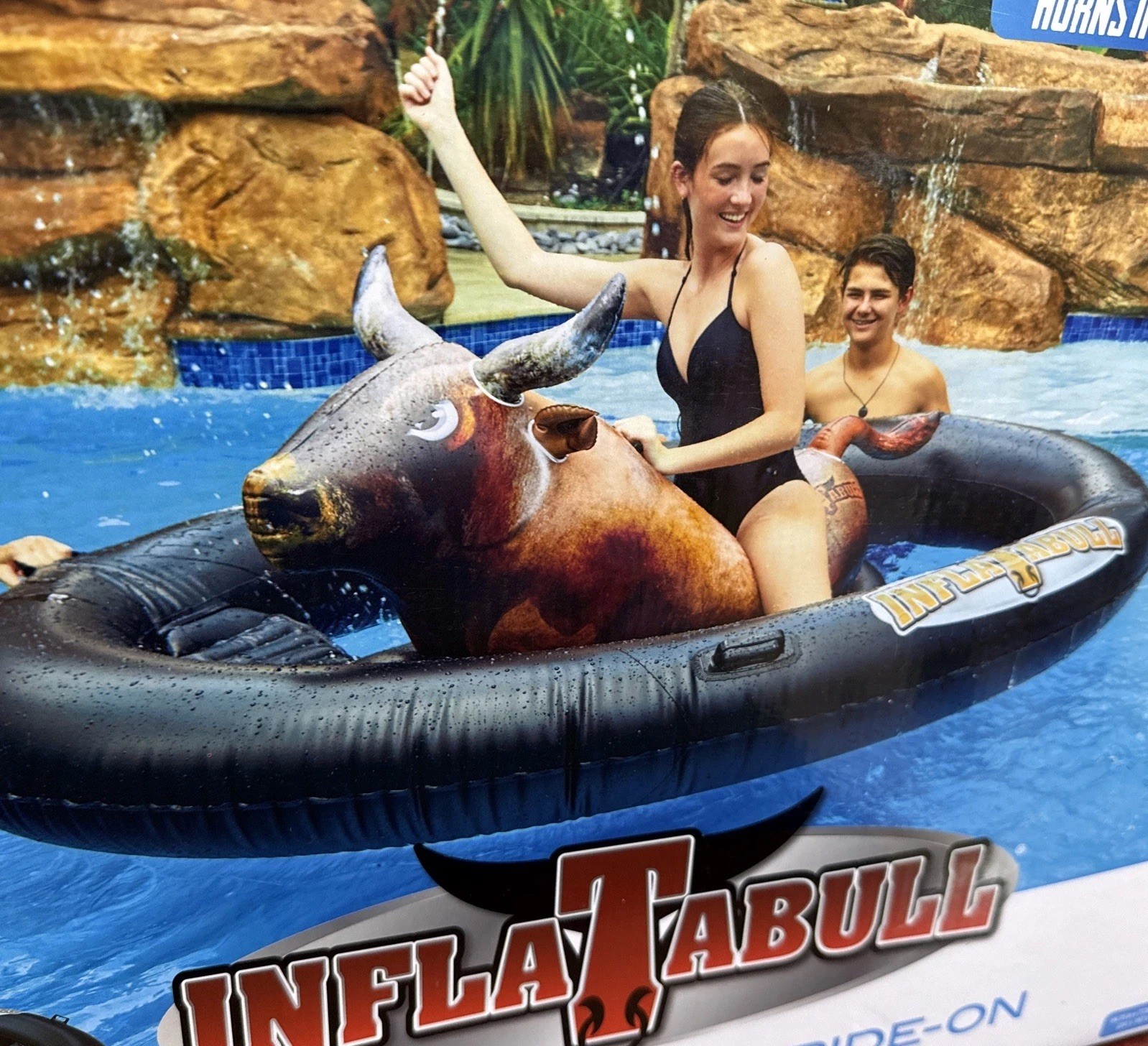 Inflatabull Inflatable Ride On Rodeo Bull Pool Toy Float Ages 9+ New Unopened