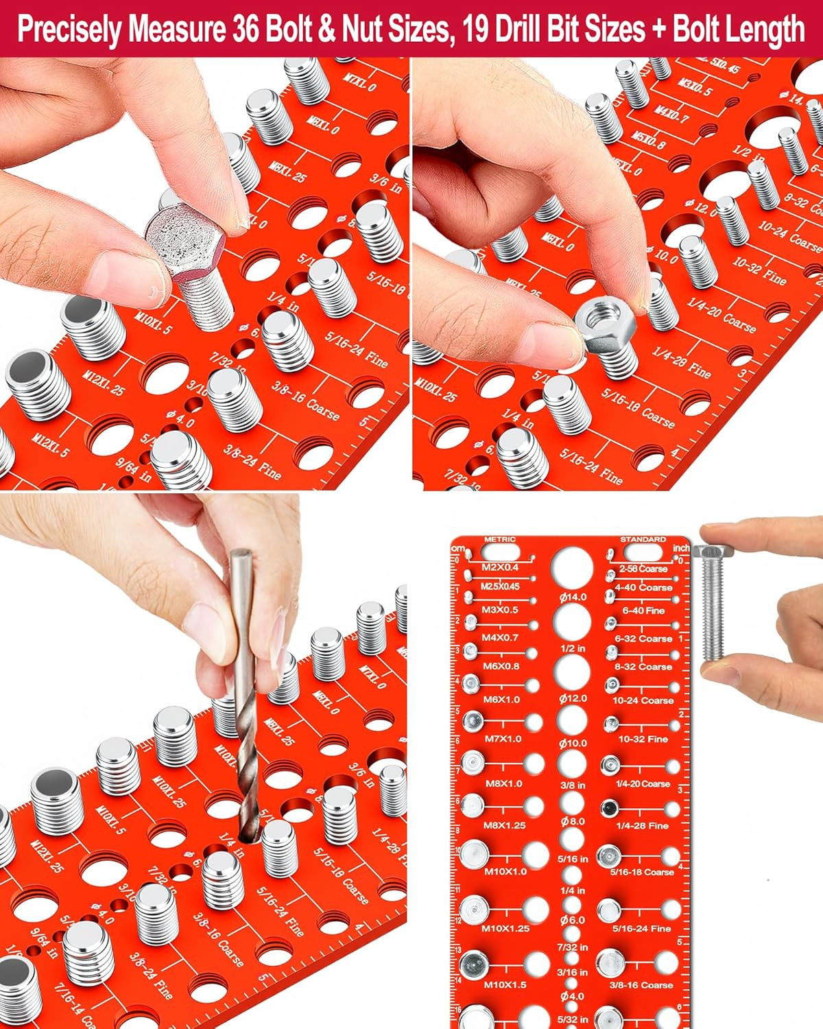Thread Checker, 55 Nut and Bolt Thread Checker, Screw Size and Thread Identifier