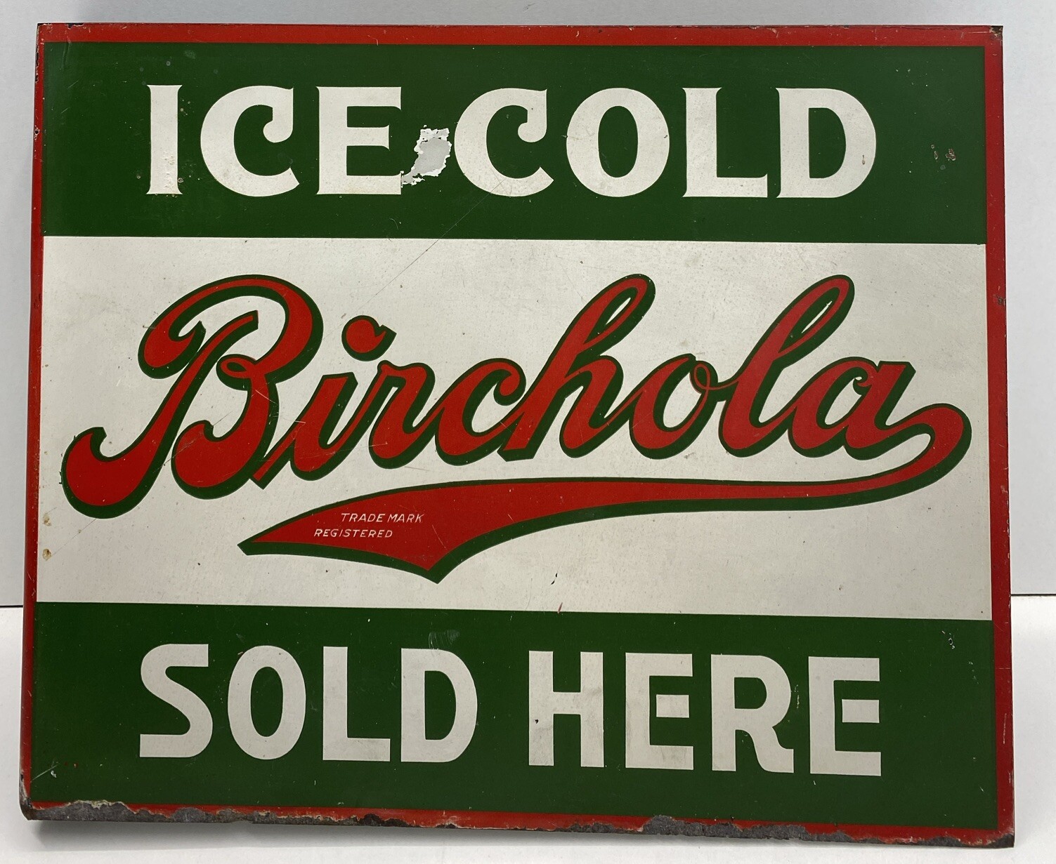 ORIGINAL BIRCHOLA FLANGE SIGN TWO SIDED 12” X 10”