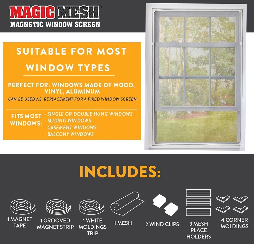 Magic Mesh Magnetic Screen Fiberglass Replacement Window~Custom Fit Most Window