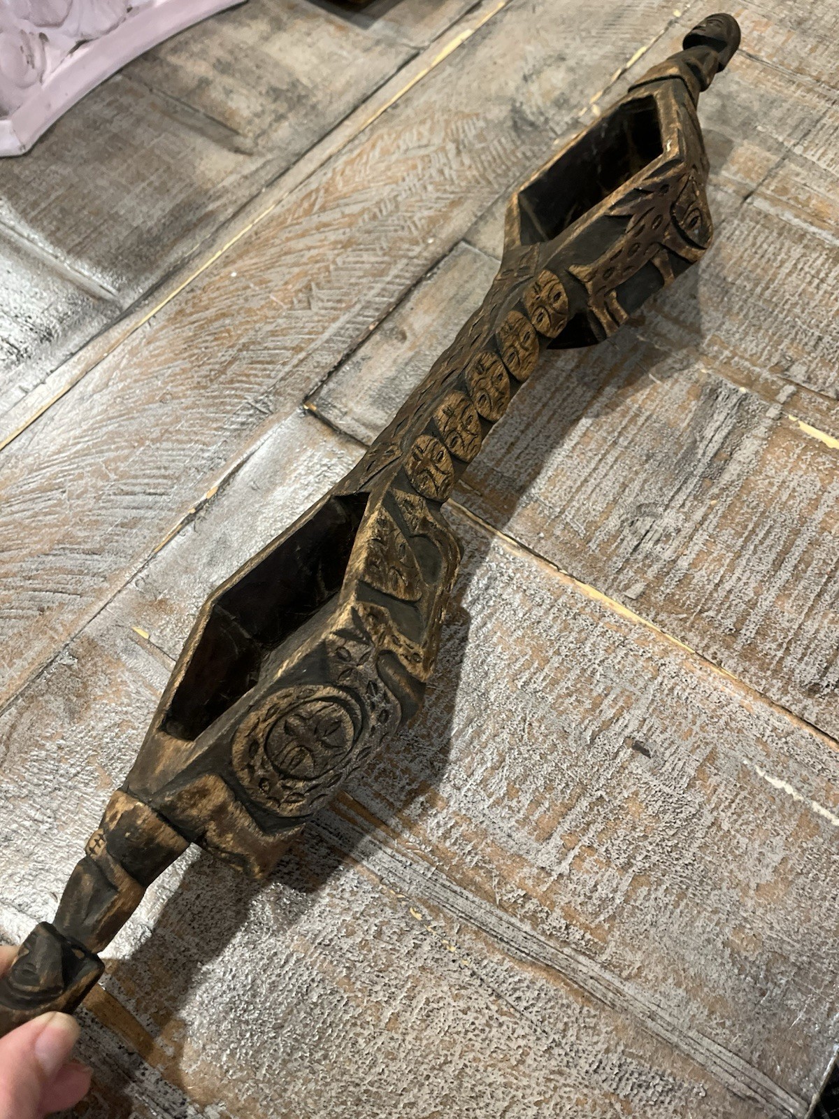 Antique Paiwan Noble Ceremonial Twin cup Linnak Hand Carve Taiwan Aboriginal 20”