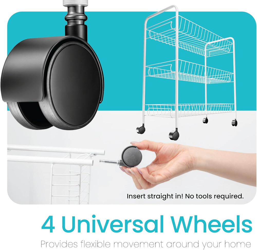 Rolling Utility Cart with Handle, 3 Tier Versatile Storage Organizer with Wheels