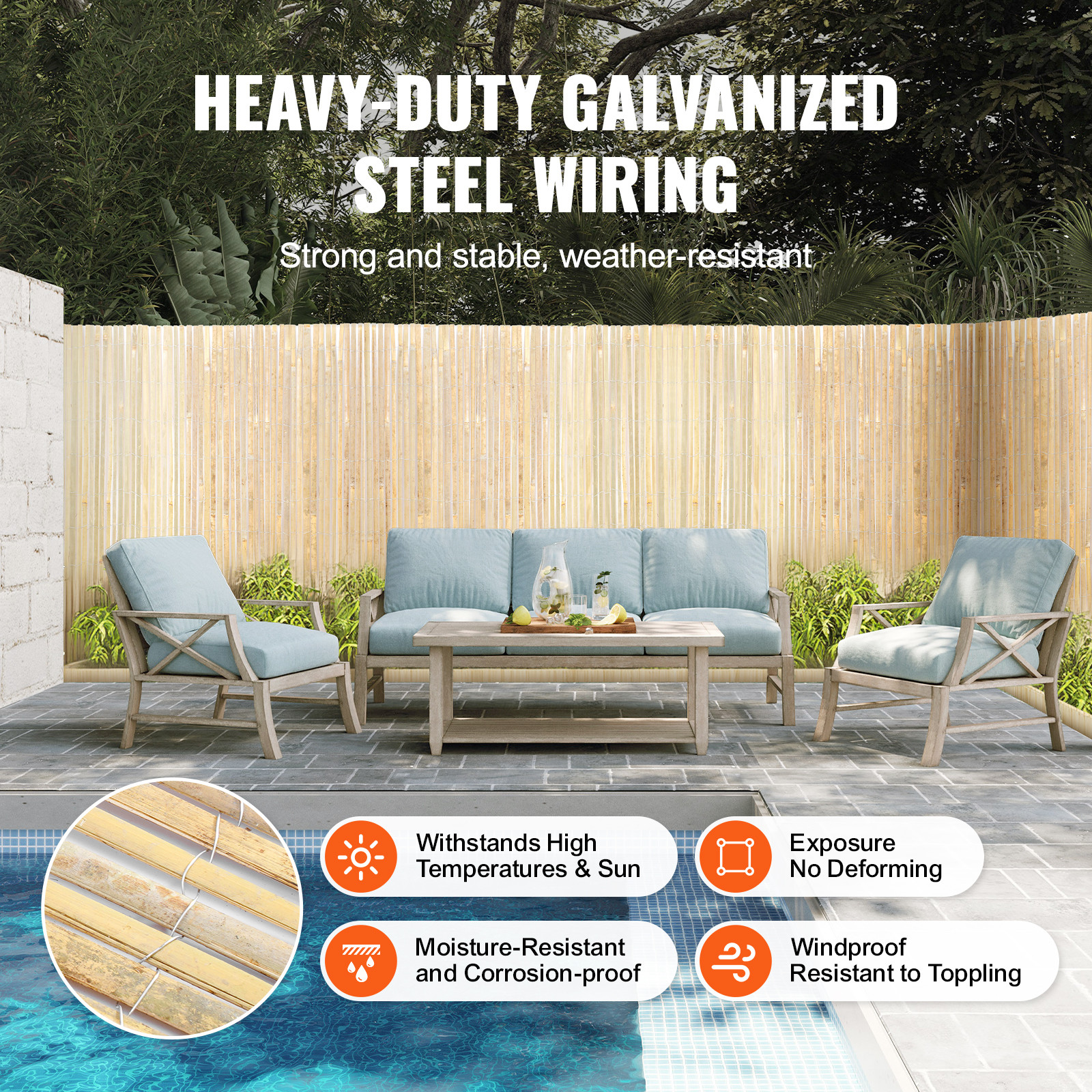 Natural Bamboo Slat Screening Privacy Bamboo Slat Fence 6 ft H x 13 ft L