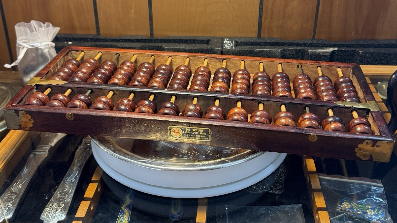 Vintage Chinese Lotus Flower Brand Abacus 105 Beads Row 15