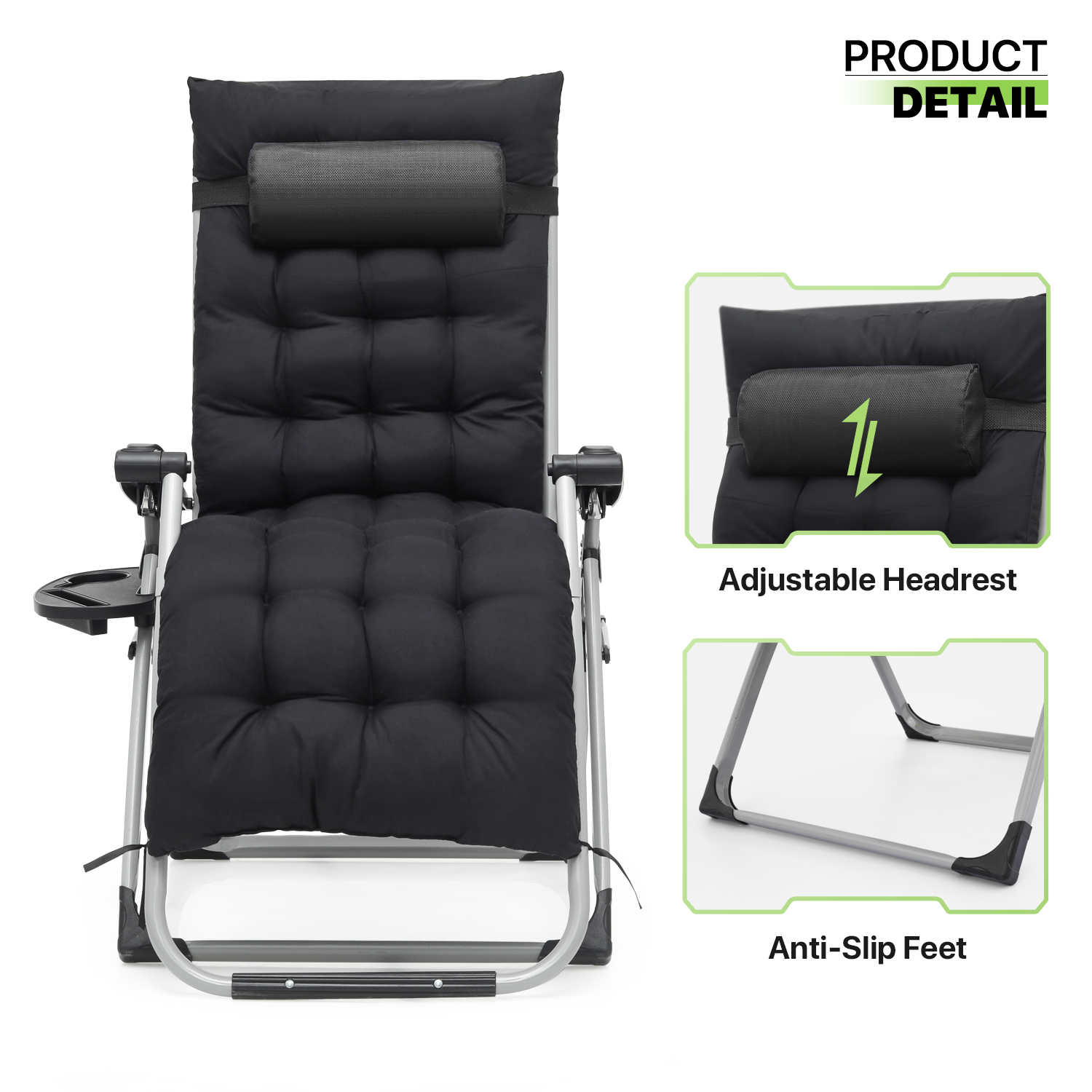Foldable Outdoor Zero Gravity Chair Recliner Lounge Chaise w/Detachable Cushion