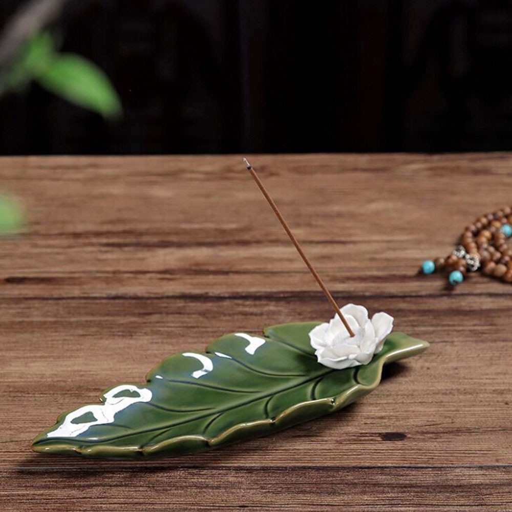 Handmade Leaf Green Ceramic Incense Holder Design
