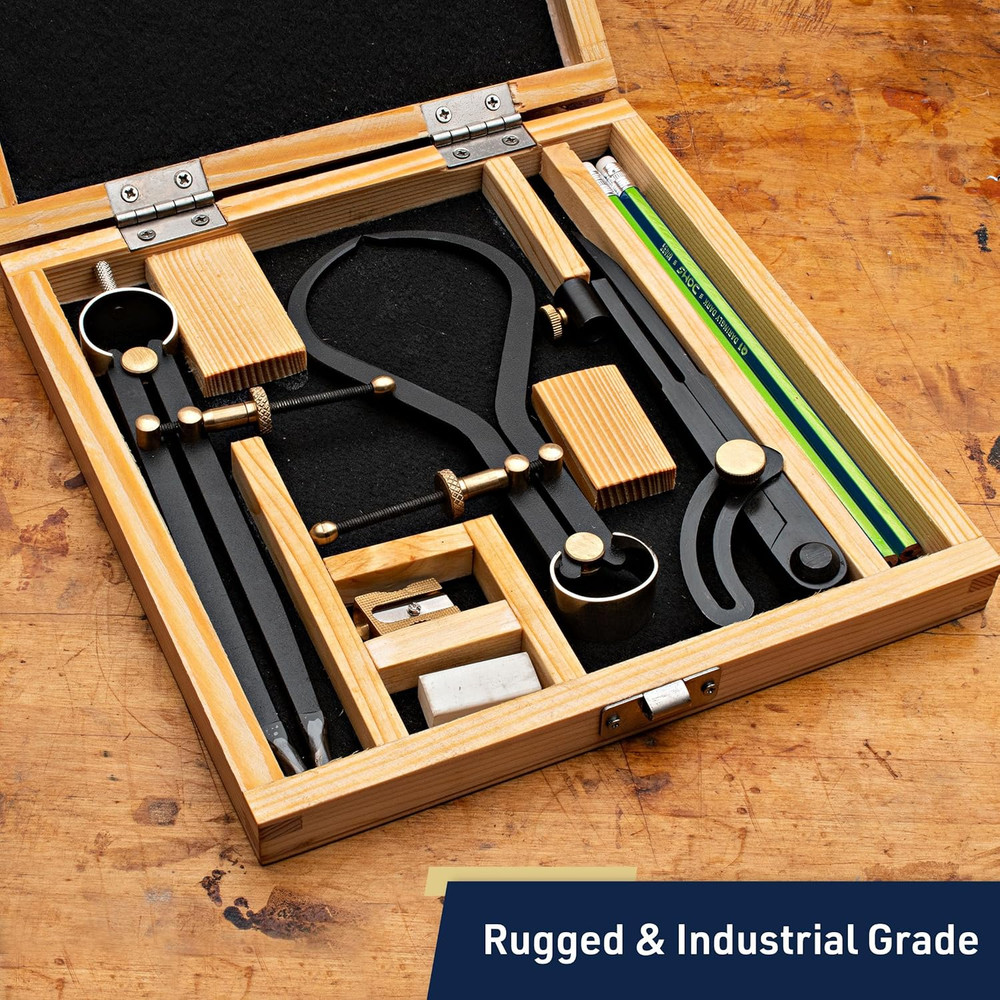 7-Piece Caliper and Compass Set | Industrial Workshop Grade Instrument | Solid S
