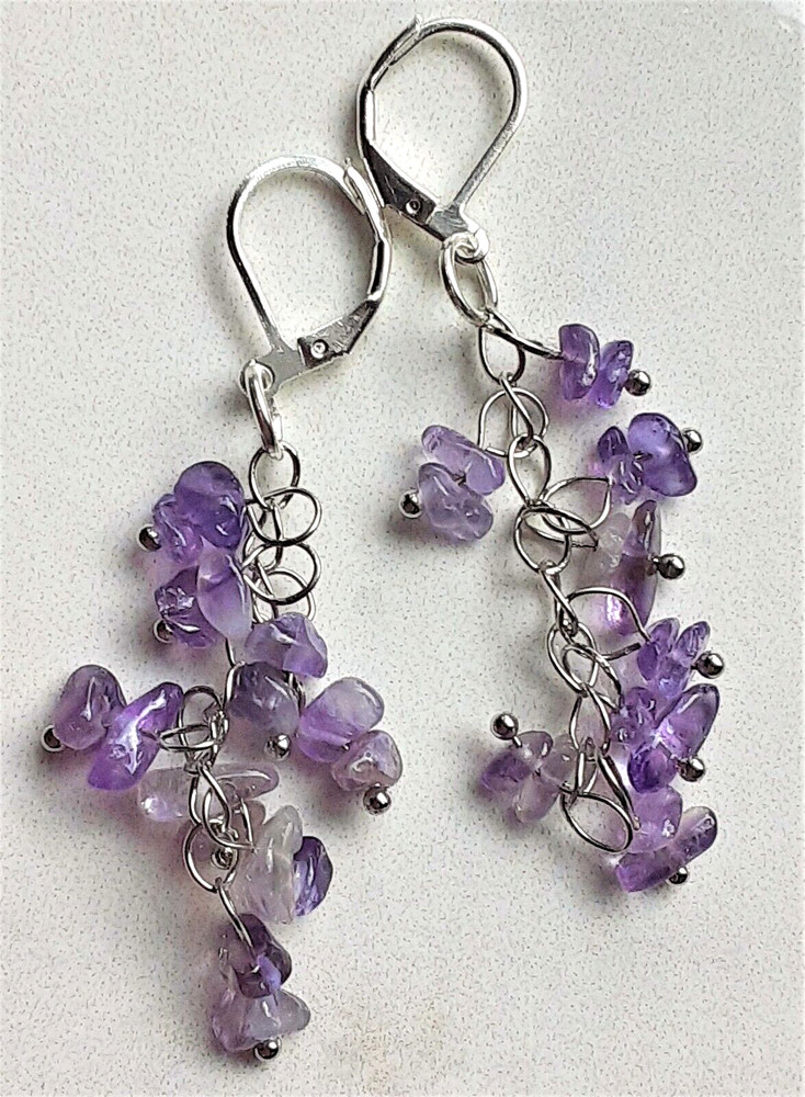 AMETHYST CHIPS GEMSTONE dangle earring SP LEVERBACK handcrafted WPGD18