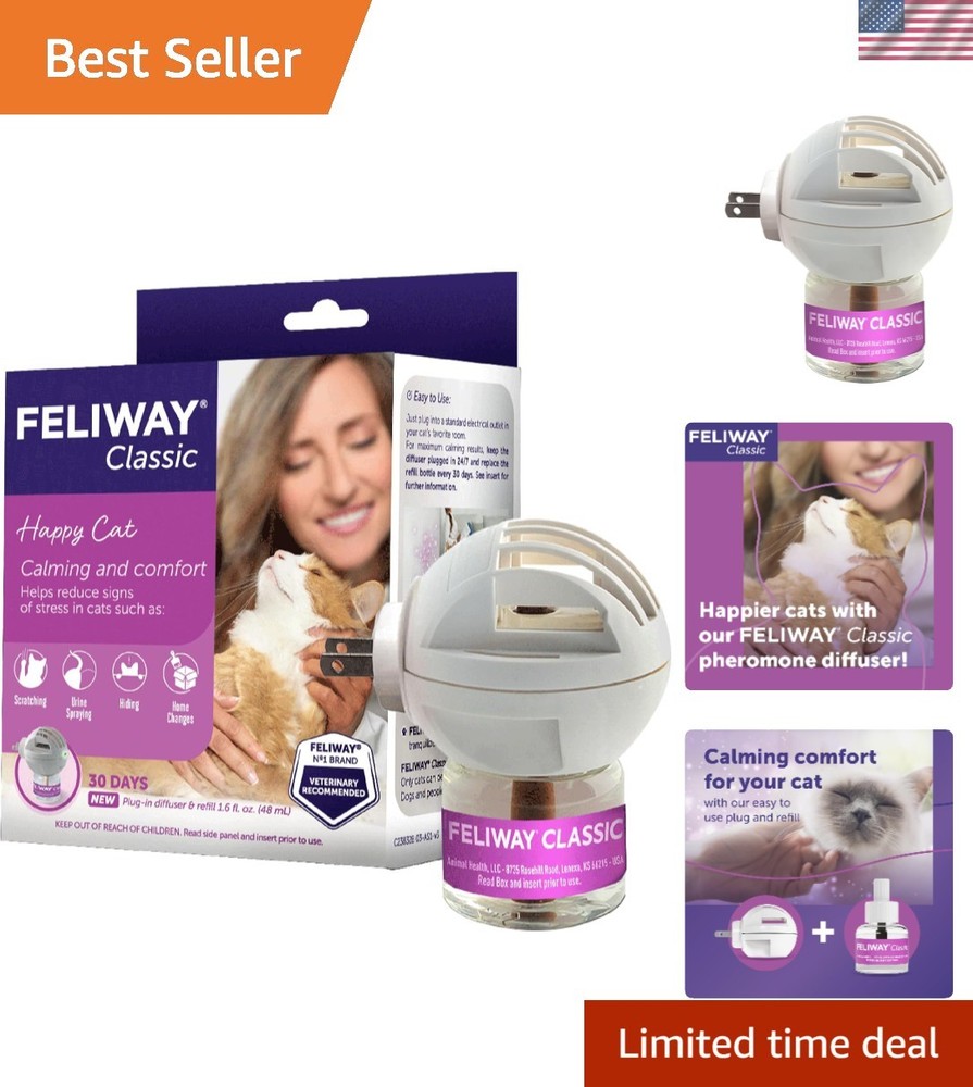 Classic 30 Day Cat Calming Plug In Pheromone Diffuser Starter Kit, 48ml - Hel...