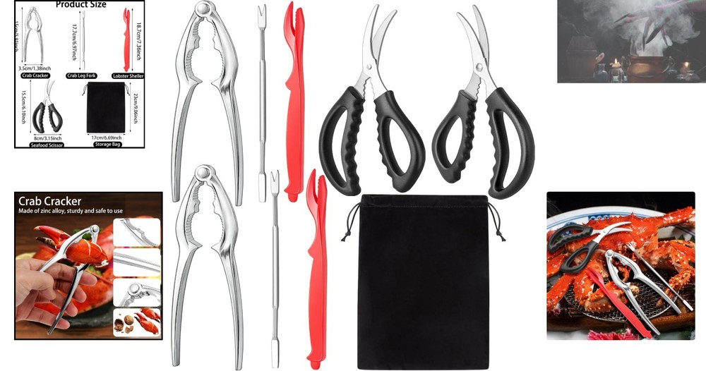 Professional Seafood Cracker and Sheller Set: 9 Durable Tools for Easy Serving