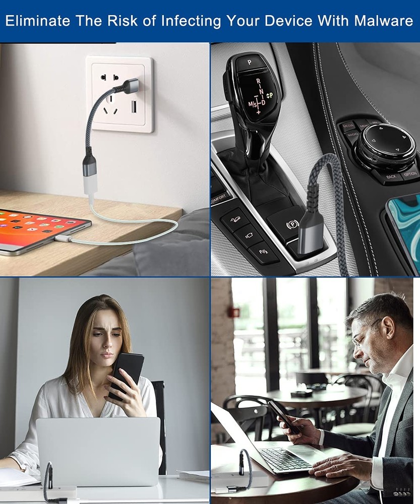 USB Data Blocker Adapter 3-Pack,Charge Only Type-A Cable,Data Blocking Defender