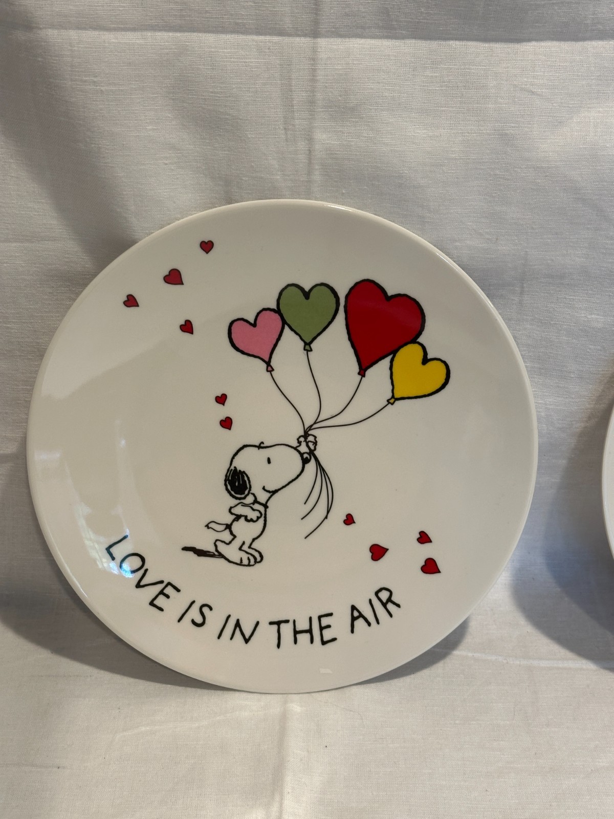 Pottery Barn Kids Peanuts Snoopy Valentines Set of 2- 9" Melamine Plates NEW