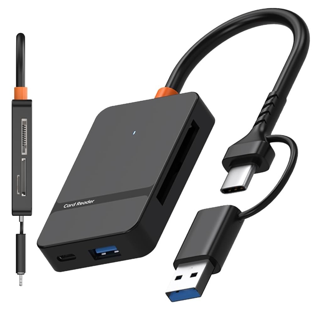 USB C 3.0 Dual Interface Multi Card Reader, OTG Adapter, with 4 Black