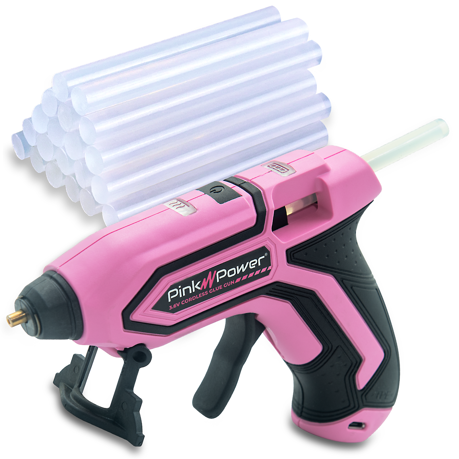 Pink Power Rechargeable Cordless Mini Hot Glue Gun Kit with 20 Glue Sticks