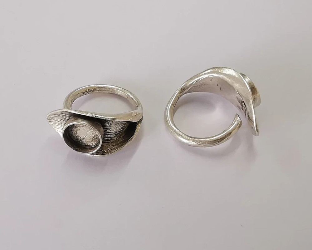 Leaf flower silver ring setting blank cabochon mounting Adjustable base bezel