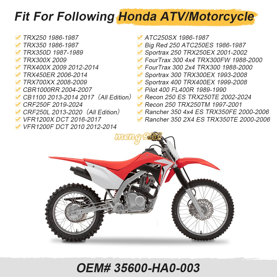 Neutral Switch 35600-HA0-003 Fits Honda Sportrax TRX250EX TRX300EX X TRX400EX X