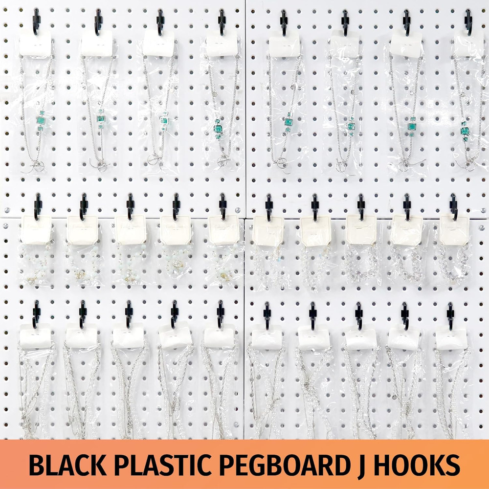 Pegboard Plastic Hooks, Designed for 1/4" Metal Pegboard Panel, Black, 100PC