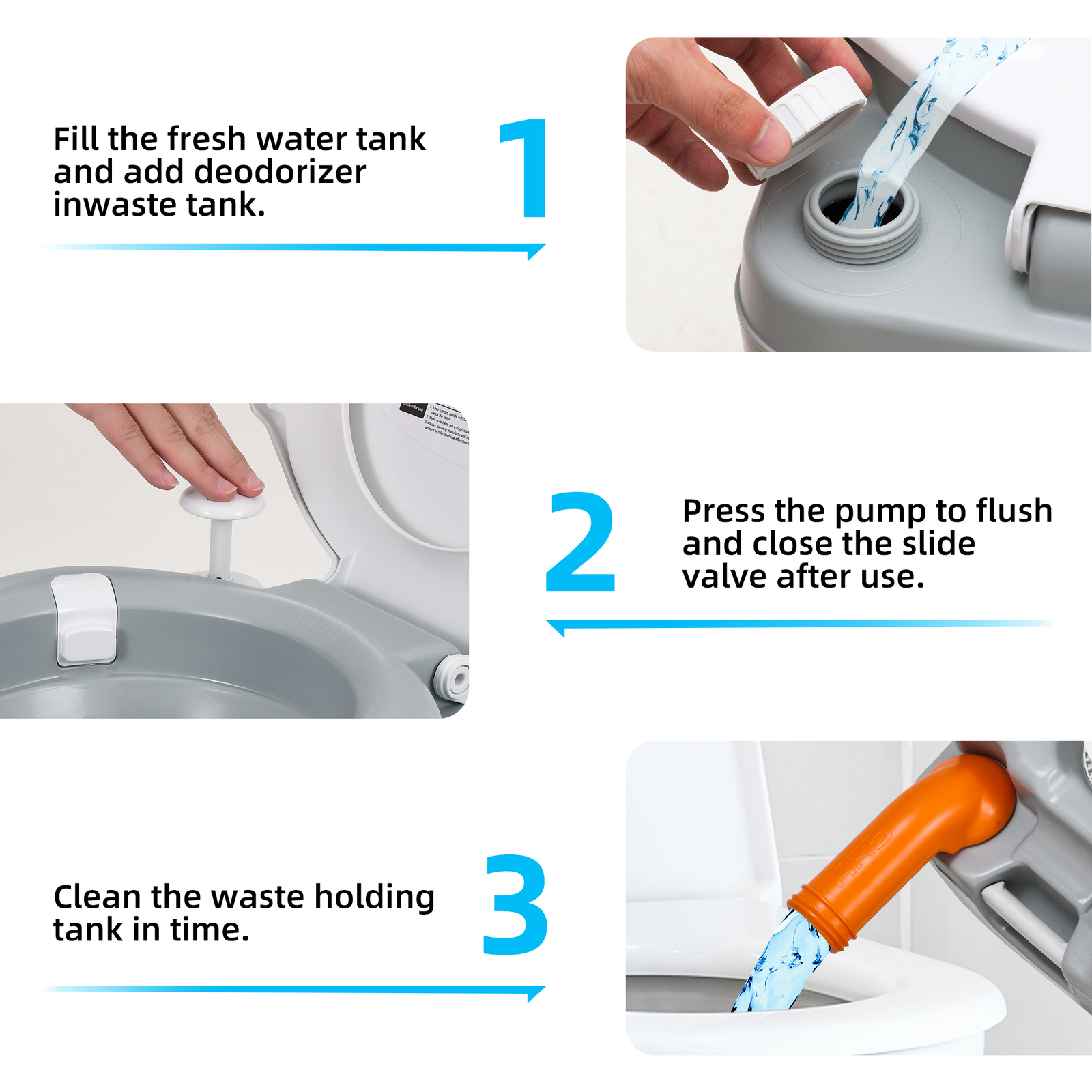 Camping Portable Toilet 5.8 GAL 22 L T-type Water Outlets Caravan Commode Potty