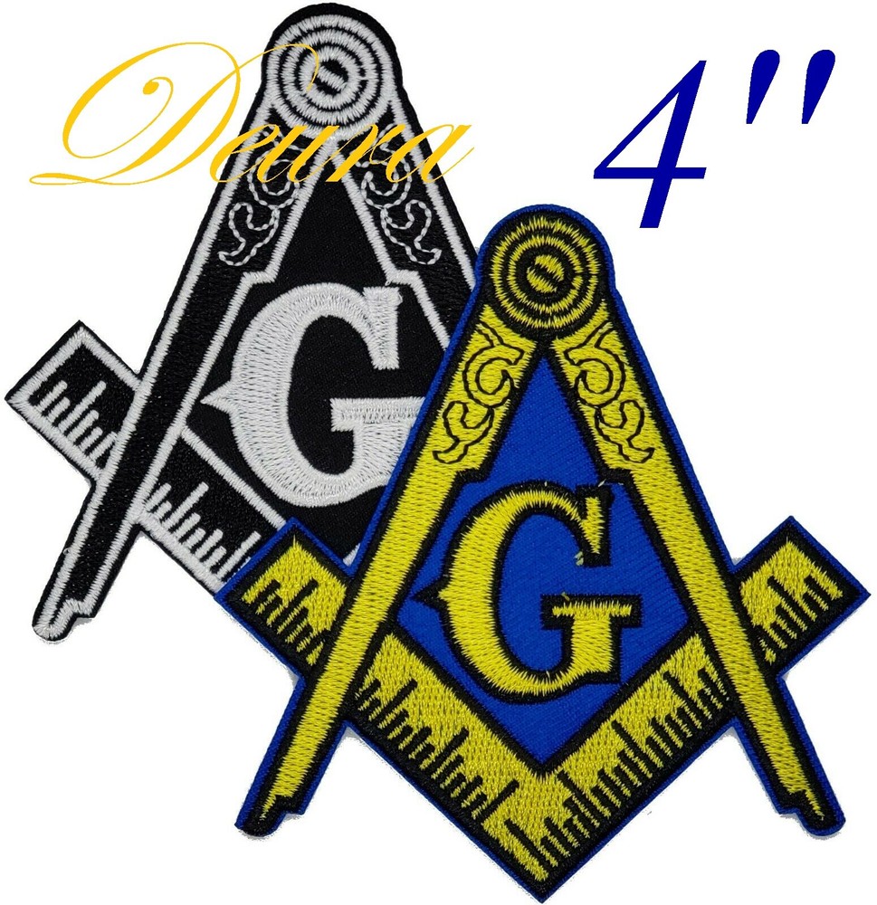 2 x MASONIC 4" LOGO EMBROIDERED PATCH iron-on SQUARE COMPASS MASON EMBLEM
