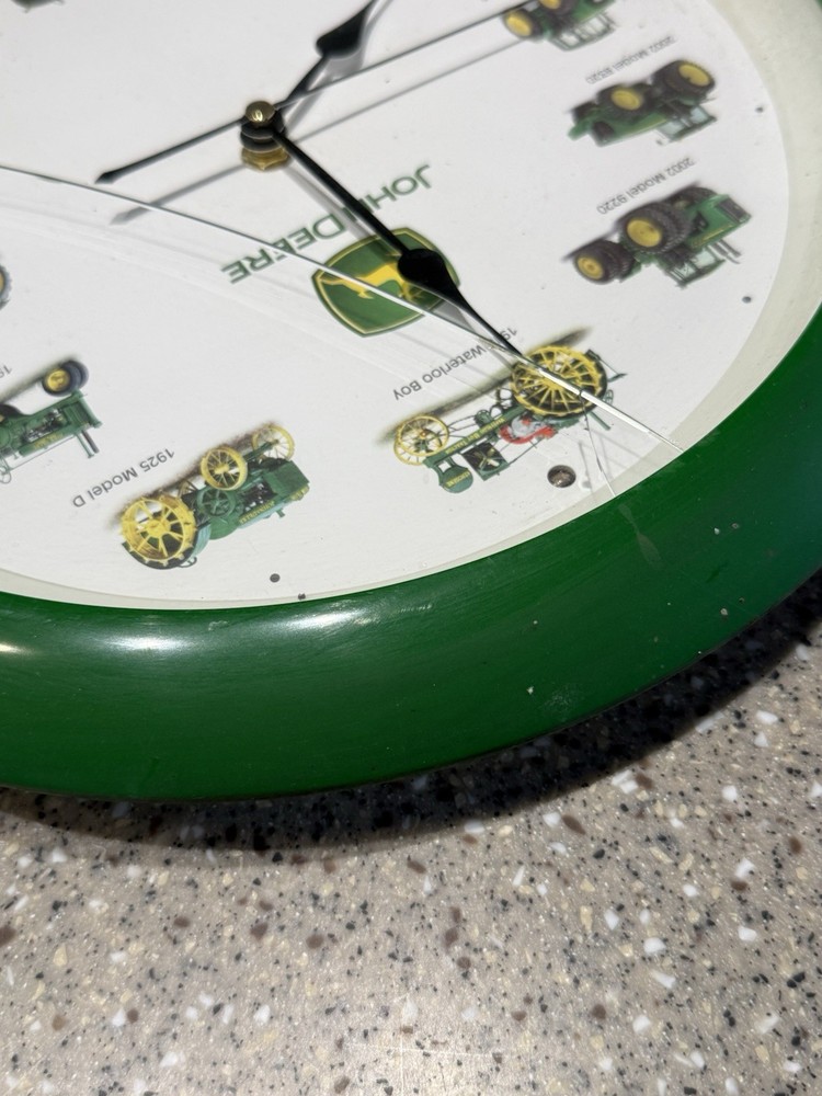 John Deere Tractor Clock Green And White