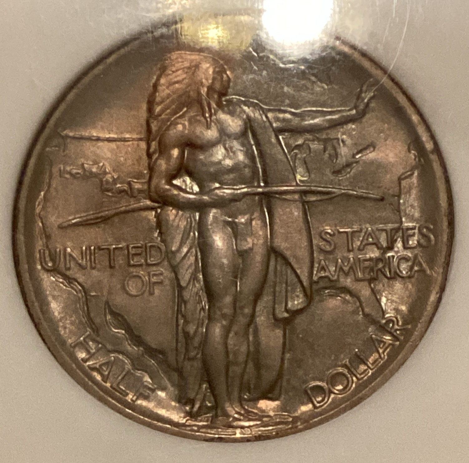 1936 NGC MS 65 OREGON TRAIL Silver Commemorative Toned Coin Fatty Holder