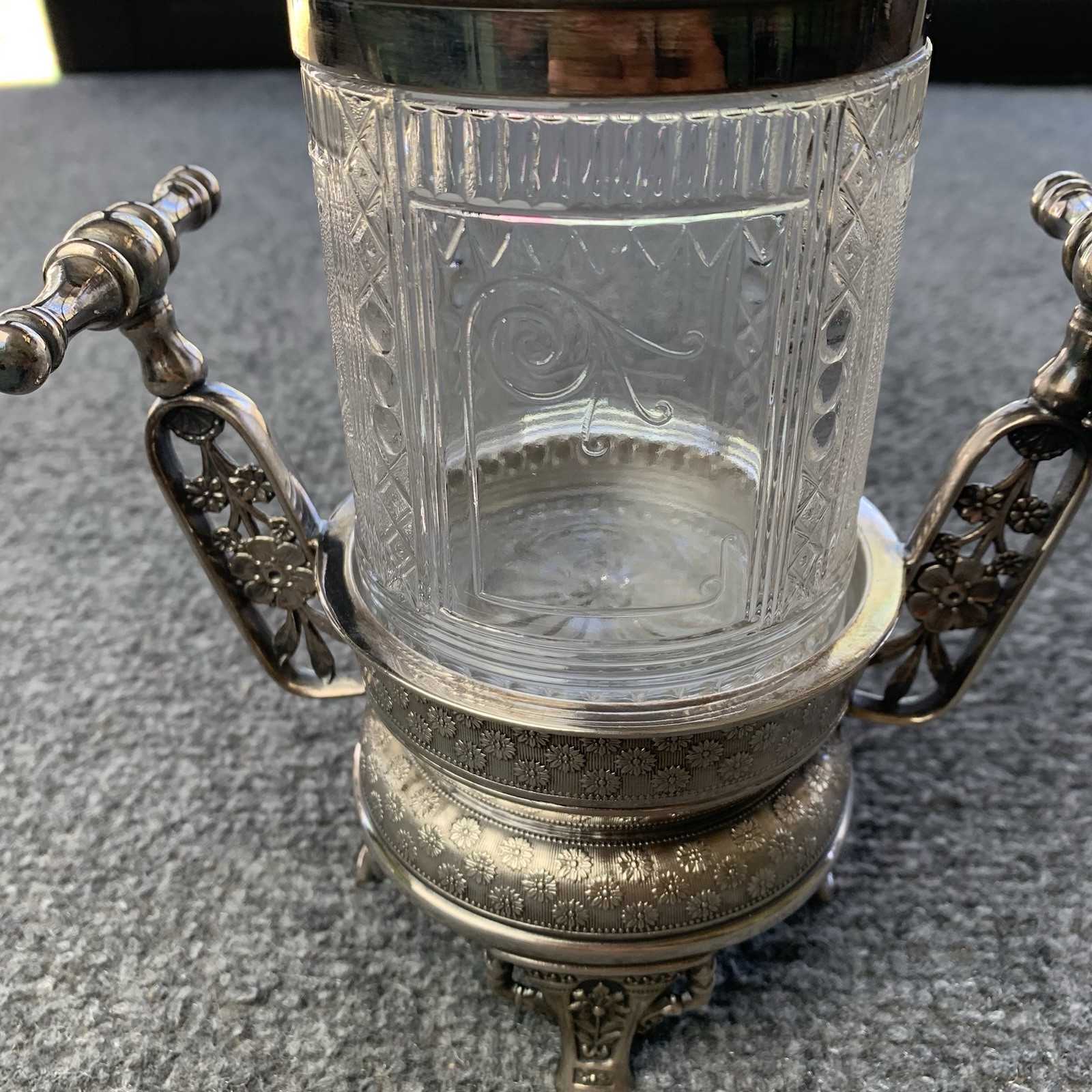 Antique Pairpoint Silver Plate Pickle Castor Clear Glass Marked 629 4913-z