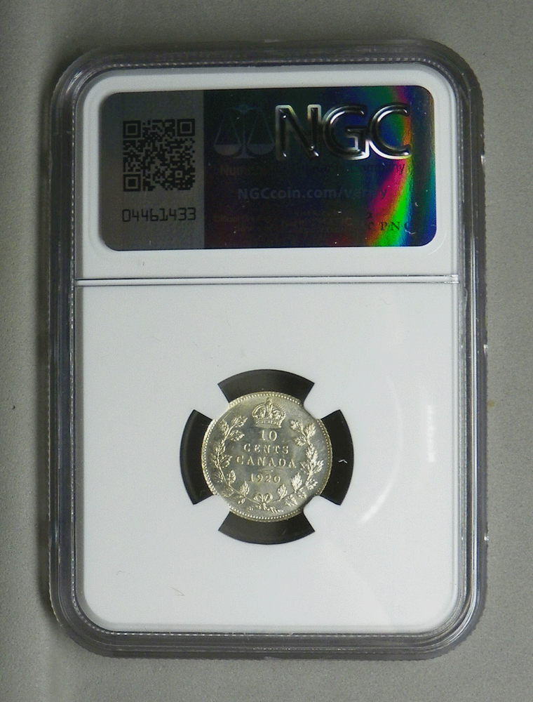 CANADA 1920 10 CENTS, NGC MS 64