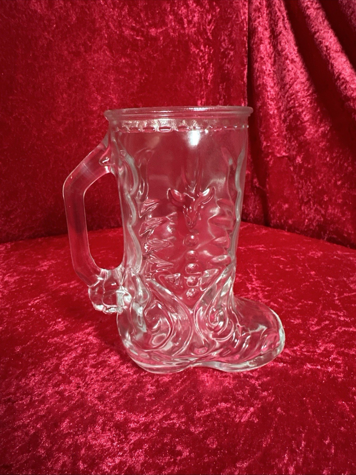 Vintage Libbey of Canada Clear Glass Embossed Western Cowboy Boot Mug Beer 6.5”