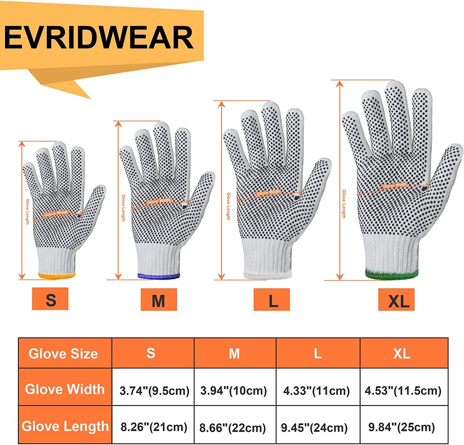 EvridWear Cotton Polyester String Knit Work Gloves With Two Side Dots, 12 Pairs