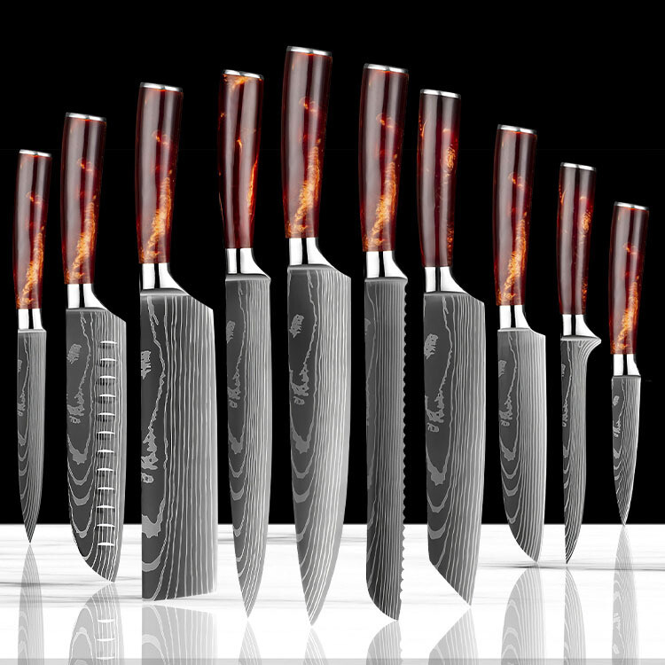 Japanese Damascus Pattern Chef Knives Stainless Steel Cleaver Kitchen Knife Set