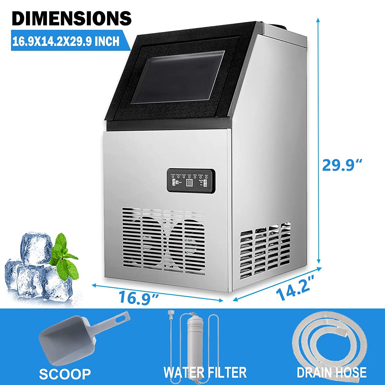 110lbs Commercial Ice Maker Stainless Bar Restaurant Undercounter Cube Machine