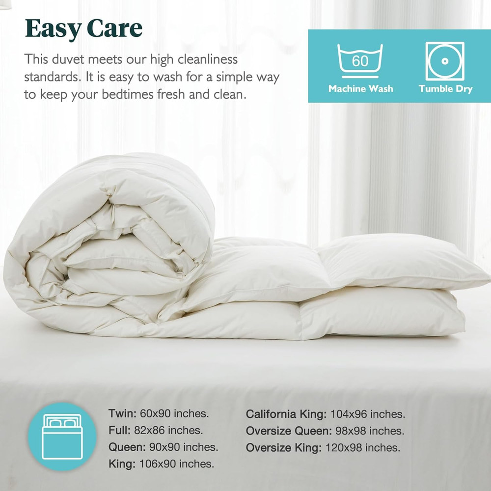 Feathers & down Comforter, Organic Duvet Insert, 100% Cotton Shell, Ethically-So