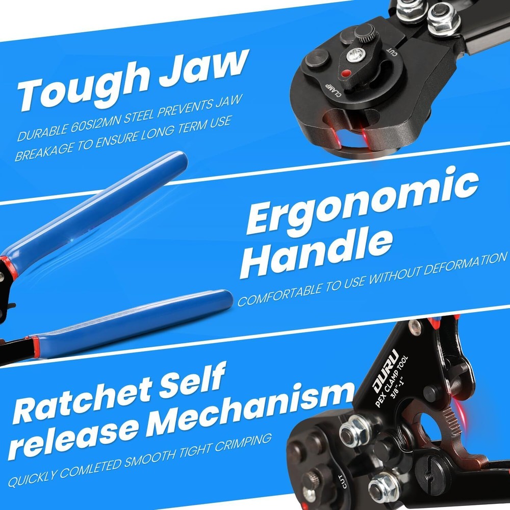 2 IN 1 Pex Crimping Tool Cinch and Remove Combo Function from 3/8" to 1"