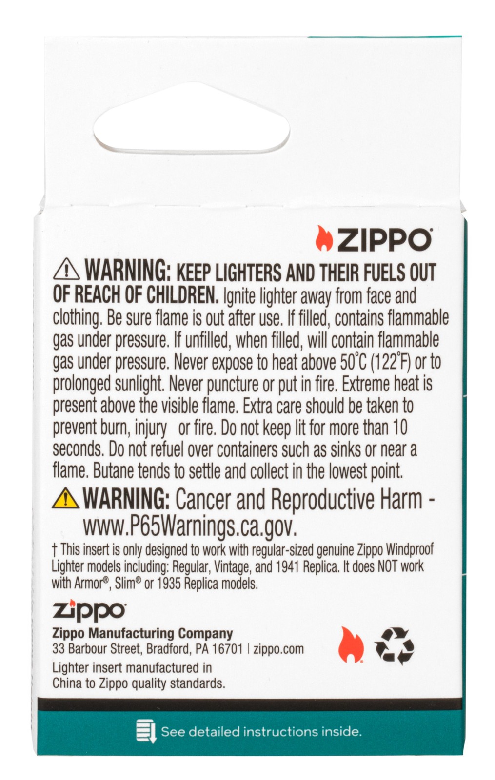 Zippo Single Torch Butane Lighter Insert, Blister Pack #65850