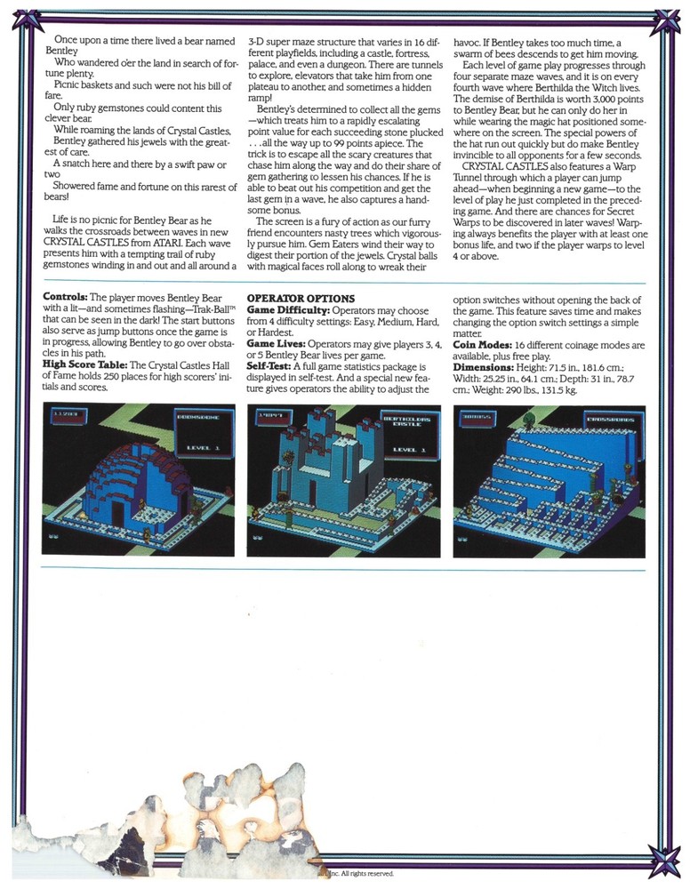 Crystal Castles Atari Video Arcade Flyer / Brochure / Ad