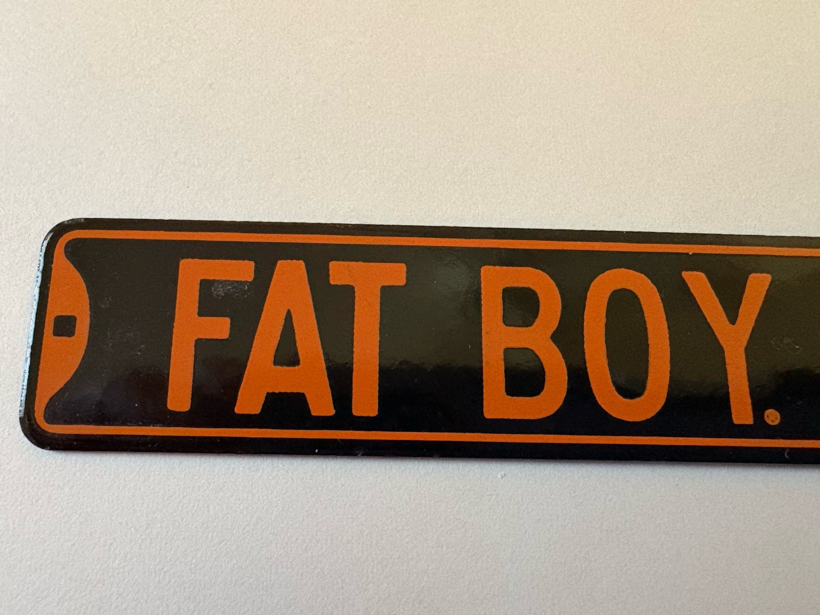Harley Davidson MINIATURE Enameled Metal Boulevard Fat Boy Novelty Sign 6” x 1”