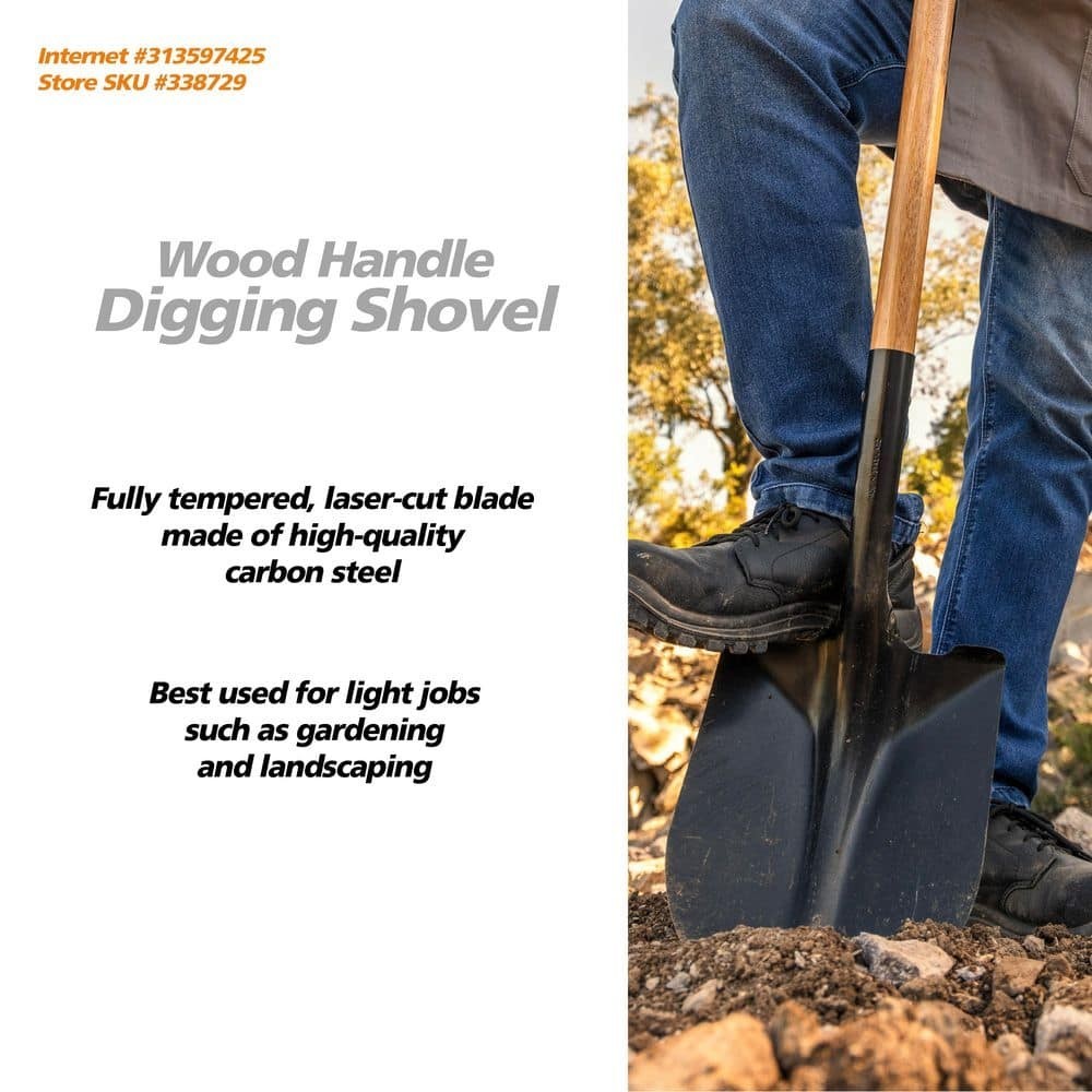 43 in Garden Shovel Wood Handle Carbon Steel Digging Shovel Landscaping Tool