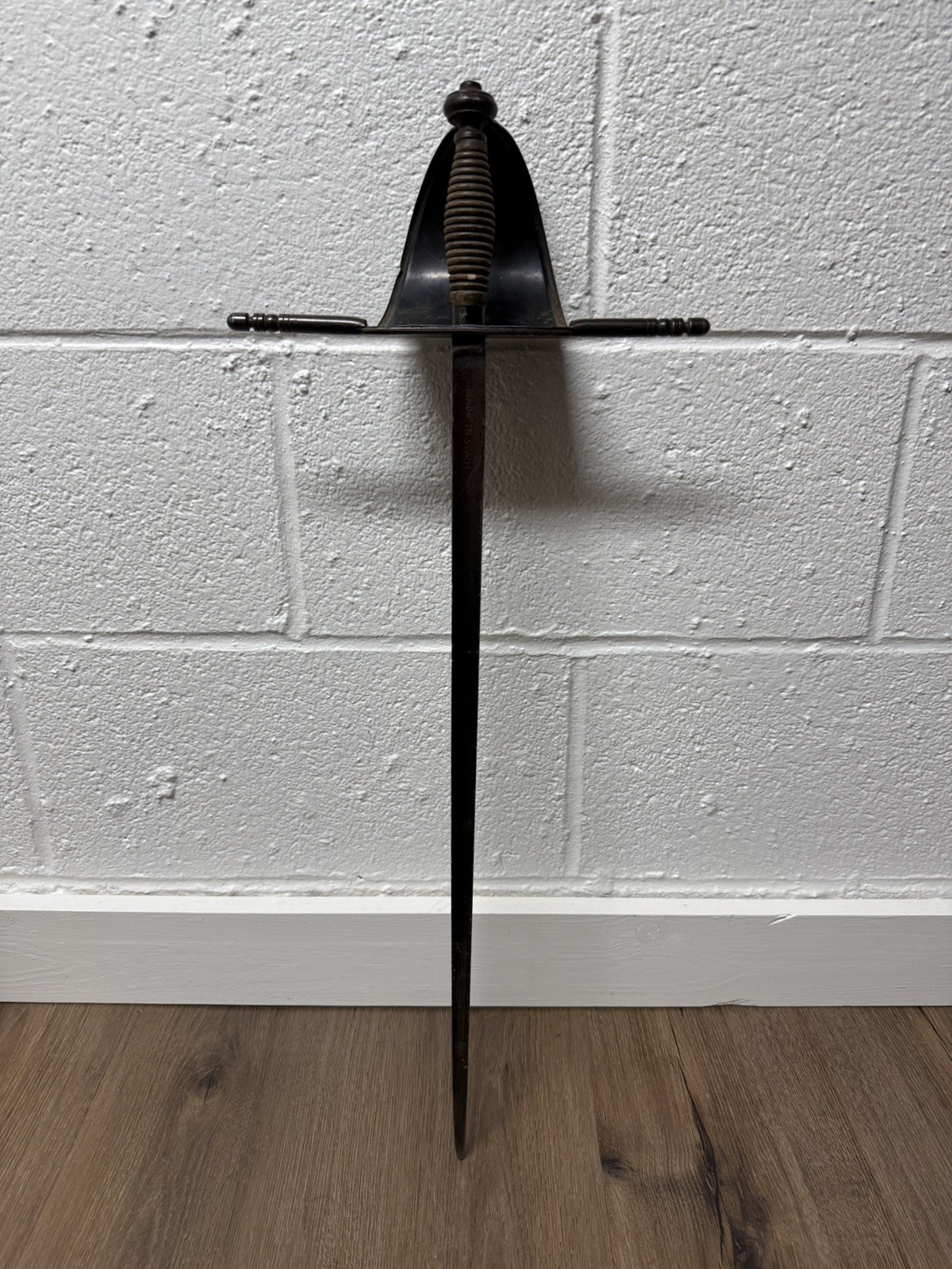 Antique Vintage 19th Century Sword Made In Spain Trefoil Blade Wood Handle