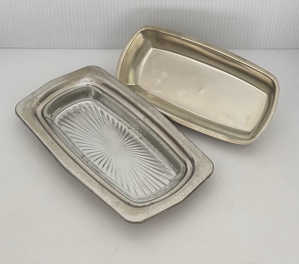 Vintage Silver Plate Covered Butter Dish with Glass Insert Commonwealth Silver