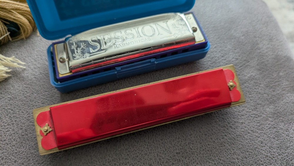 Vintage Session Harmonica Key C Original Box Plus Unbranded Harmonica