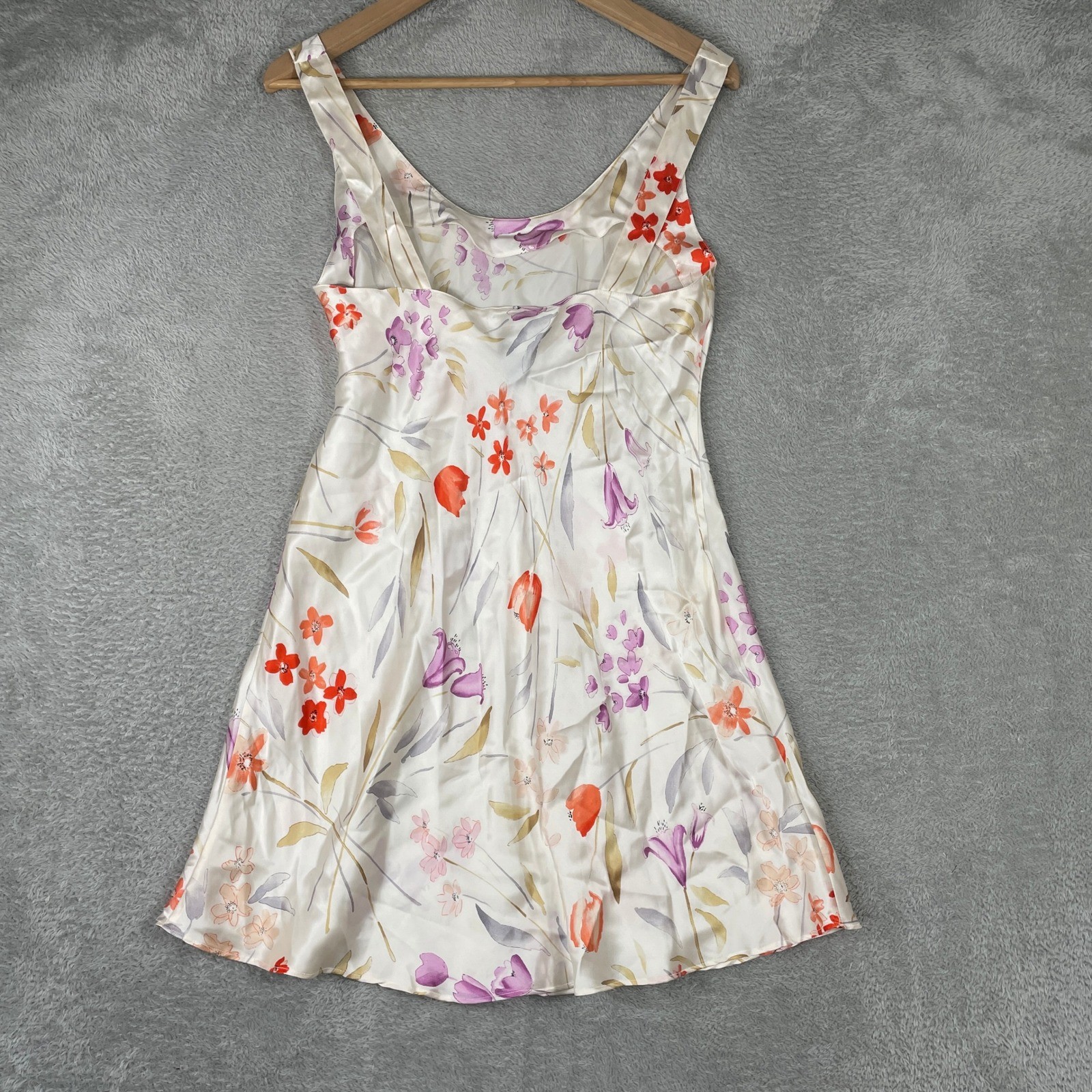August Silk Slip Dress Womens Small Cream Floral 100% Silk Intimates Chemise 90s