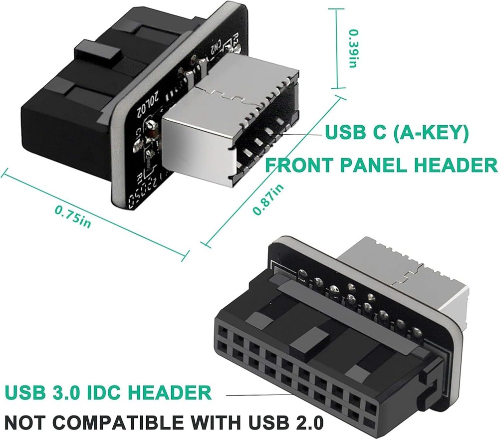 USB Front Panel Adapter, Vertical C Header 3.1 Type-E Black