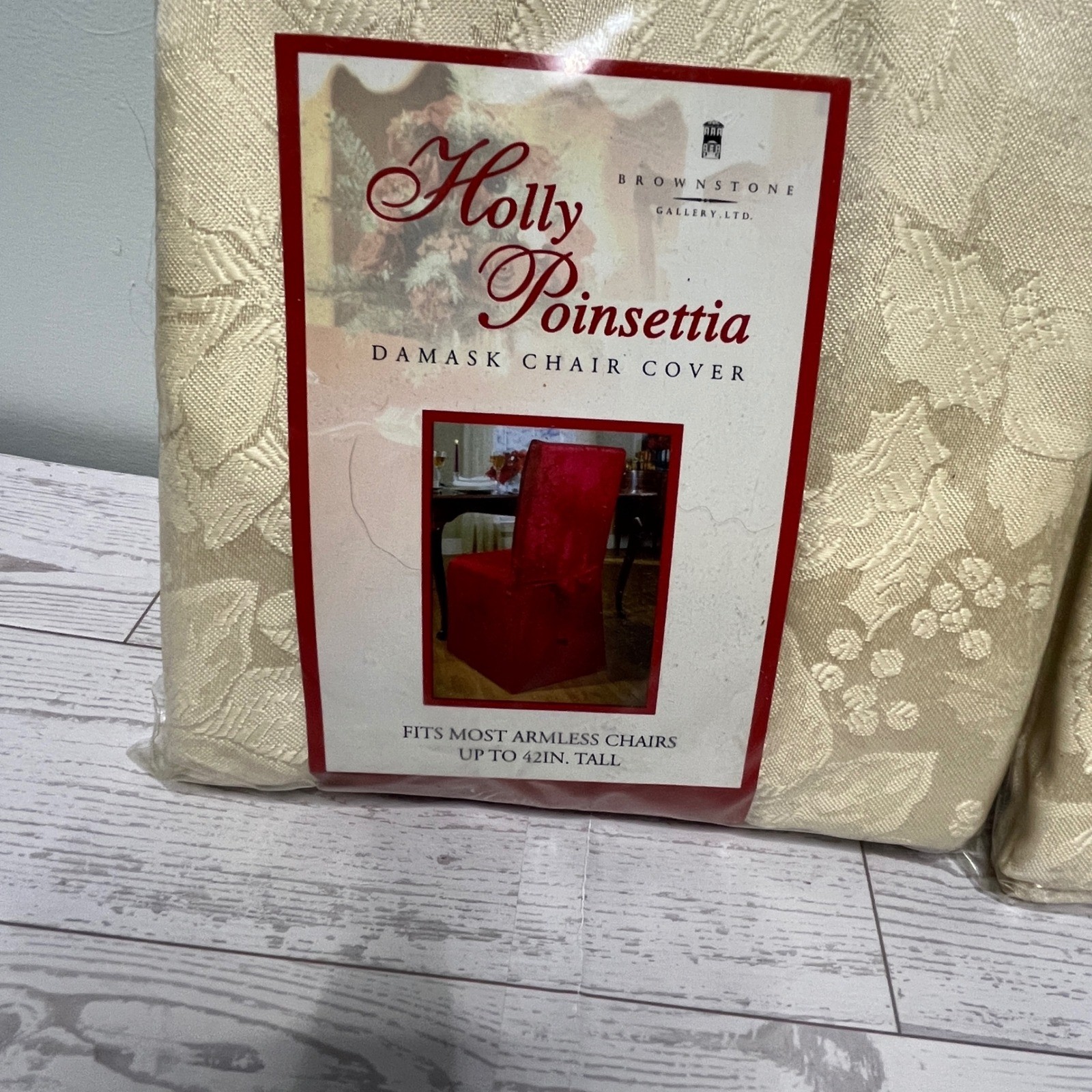 Brownstone Gallery Holly Poinsettia Damask Chair Covers Set of 2 Ivory Cream NEW