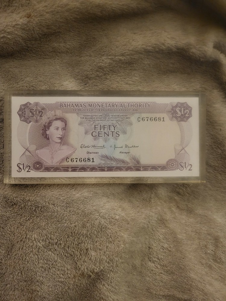 1968 BAHAMAS MONETARY AUTHORITY  $1/2 dollar Note